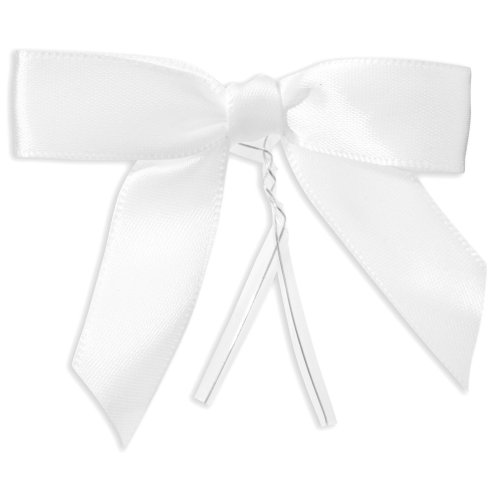 Satin Twist Tie Bows - Pack of 100, White