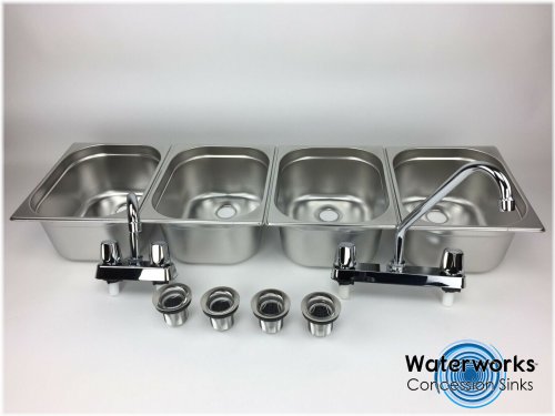 Mobile Kitchen Sink Station with Four Compartments and Faucets