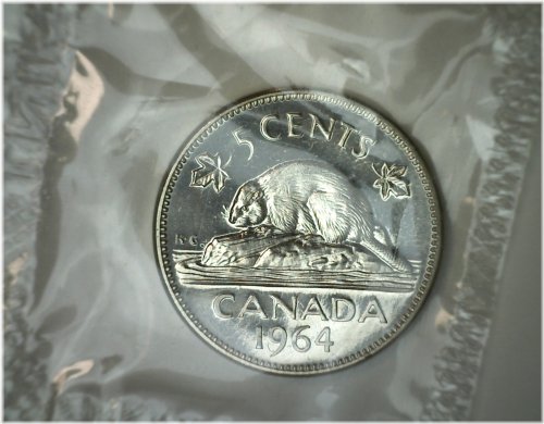 1964 Canadian Proof-Like 5 Cent Coin in Sealed Sleeve
