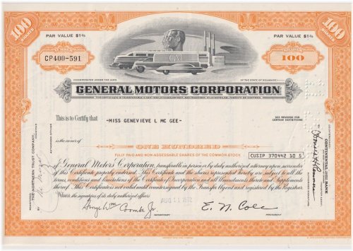 Orange GM Stock Certificate