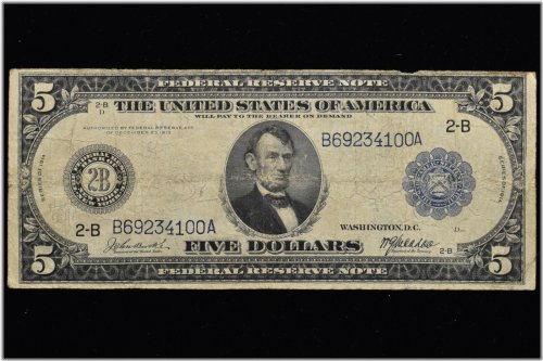 1914 $5 Federal Reserve Note - Very Fine Condition - New York Bill 100 - Trusted Grade