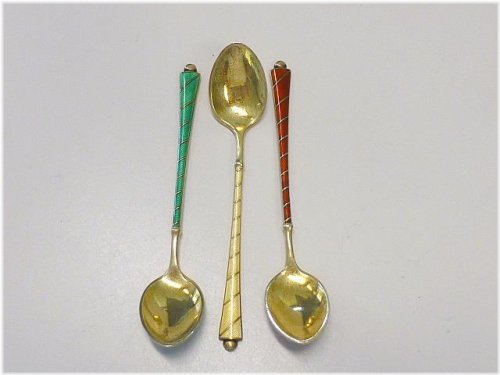Danish Sterling Silver Guilloche Enamel Spoons