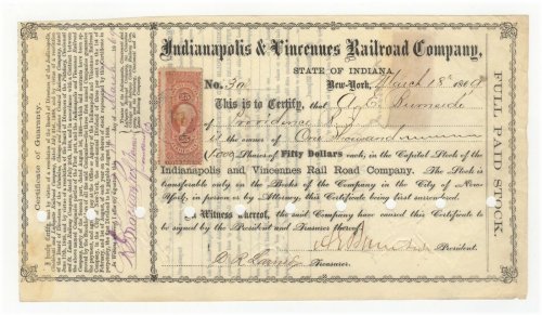 Burnside-signed Railroad Stock Certificate