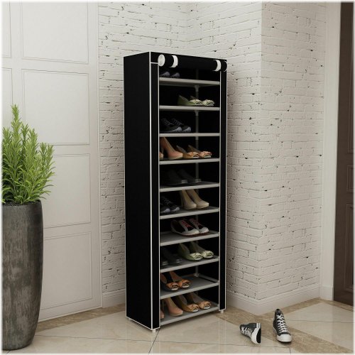 Black Cover Shoe Storage Tower with 10 Tiers