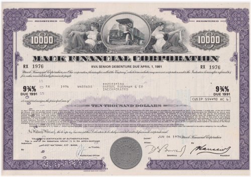 Mack Financial Corporation Bond Stock Certificate