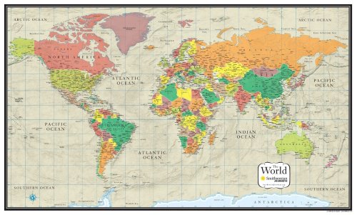 Tan Ocean World Map Art Print - Smithsonian Journeys Collection