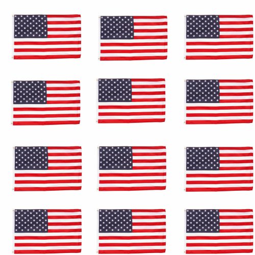 Patriotic Collection: Set of 12 High-Quality 2' x 3' ft. American Flags with Stars and G