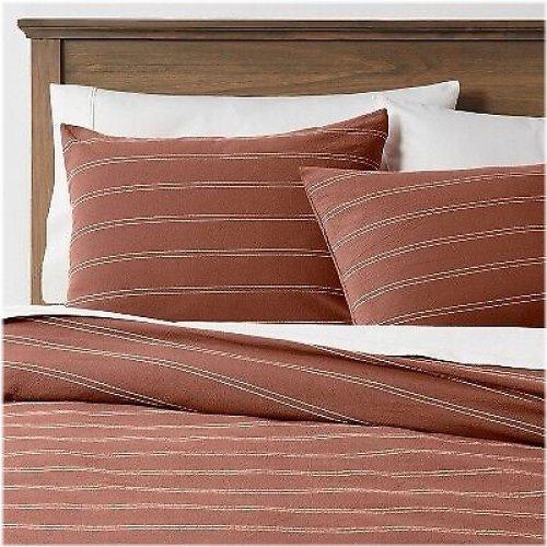 Woven Stripe King Duvet Set in Cognac