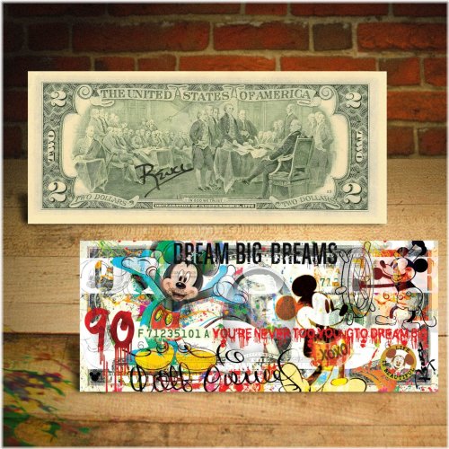 Mickey Mouse 90th Birthday Pop Art $2 US Bill by Rency