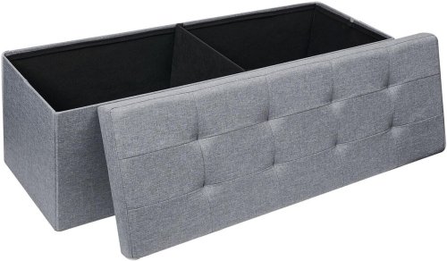 Gray Linen Storage Bench