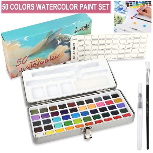 Chromatic Waters: 50-Color Professional Watercolor Paint Set with Water Brush