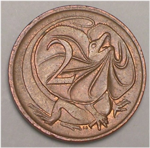 Frilled Lizard 2 Cent Coin (1975)