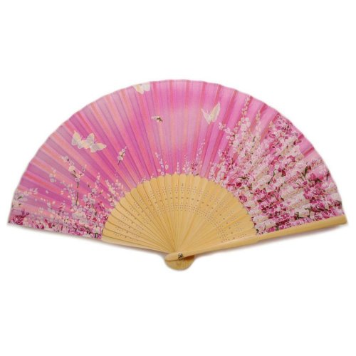 Pink Butterfly Garden Silk Hand Fan