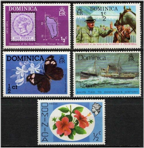 Butterfly and Churchill Commemorative Stamps of Dominica 1974-75