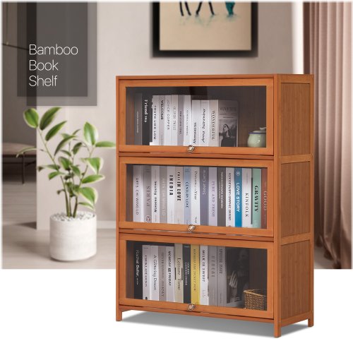 Bamboo Flip-Up Bookshelf Cabinet