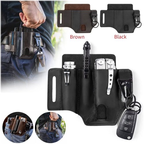 Pocket Leather Holster for Multitool, Knife, Flashlight, and Tactical Pen