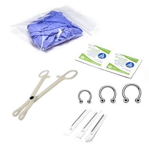 Septum Piercing Set with Horseshoe Rings and Tools - 10 Piece Kit