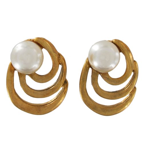 Golden Spiral Pearl Stud Earrings
