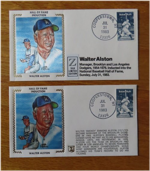 Canceled HOF Induction Cachets of Walt Alston for Los Angeles Dodgers