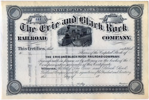 Erie & Black Rock Railroad Stock Certificate Set
