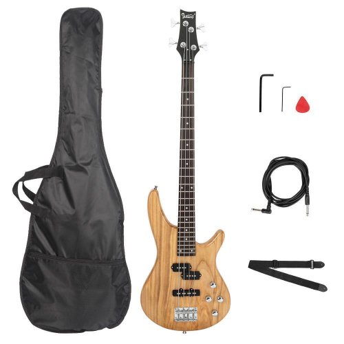 Burlywood 4-String Electric Bass Guitar Set