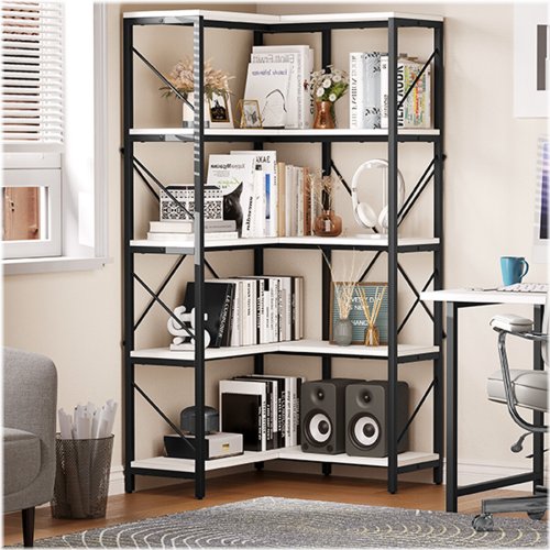 Industrial L-Shaped 5-Tier Corner Bookshelf