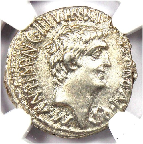 Silver Denarius of Marc Antony and Octavian 41 BC