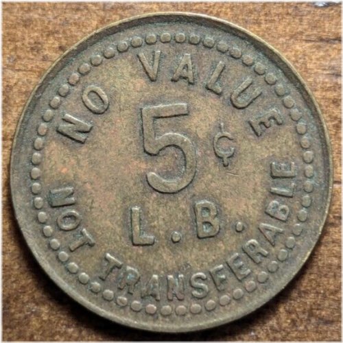 Leonard Bros. L.B. Dept. Store 5¢ Token