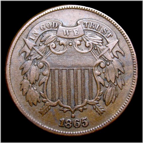Antique Two Cent Coin - 1865 Edition