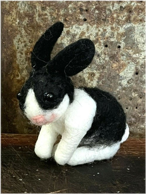 Monochrome Dutch Bunny Needle Felted Figure