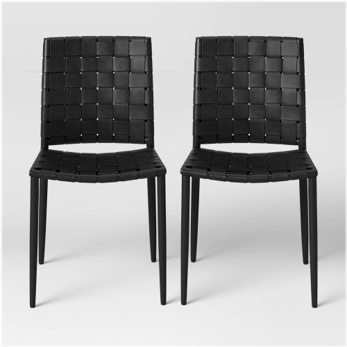 Black Woven Leather Dining Chairs by Wellfleet