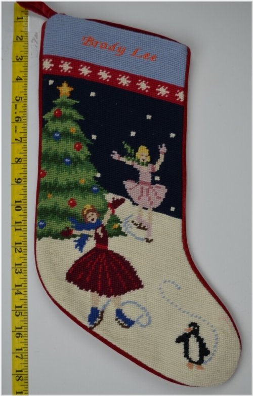 Frosty Skaters Needlepoint Stocking
