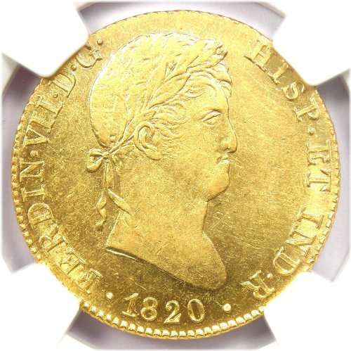 Ferdinand VII 4 Escudos Gold Coin - NGC AU58 Certified