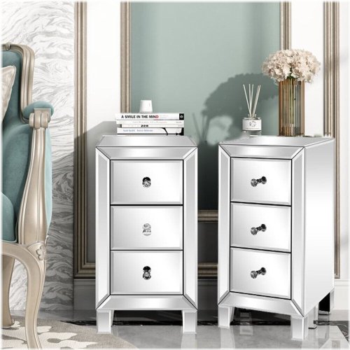 Mirrored Diamond 3-Drawer Nightstand Set