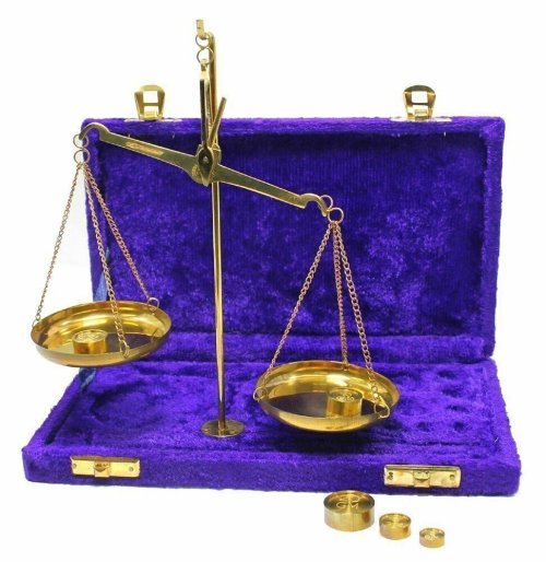 Brass Balance Scale with Velvet Box and Weights