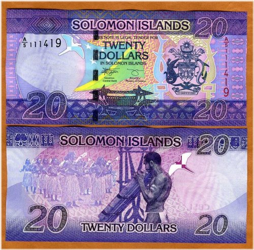 Solomon Islands $20 Banknote, 2017 Issue, UNC with Vibrant New Design