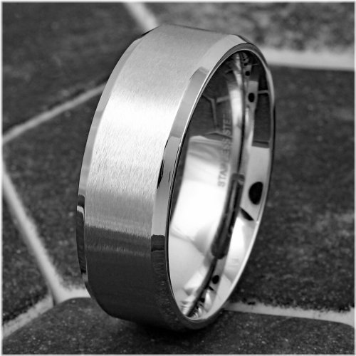 Silver Brushed Beveled Men's Ring