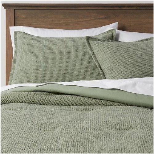 Sage Green Waffle Weave Comforter Set