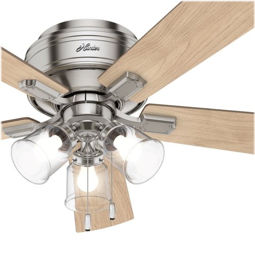 Brushed Nickel Low Profile Ceiling Fan with Light Kit (52 inch) by Hunter