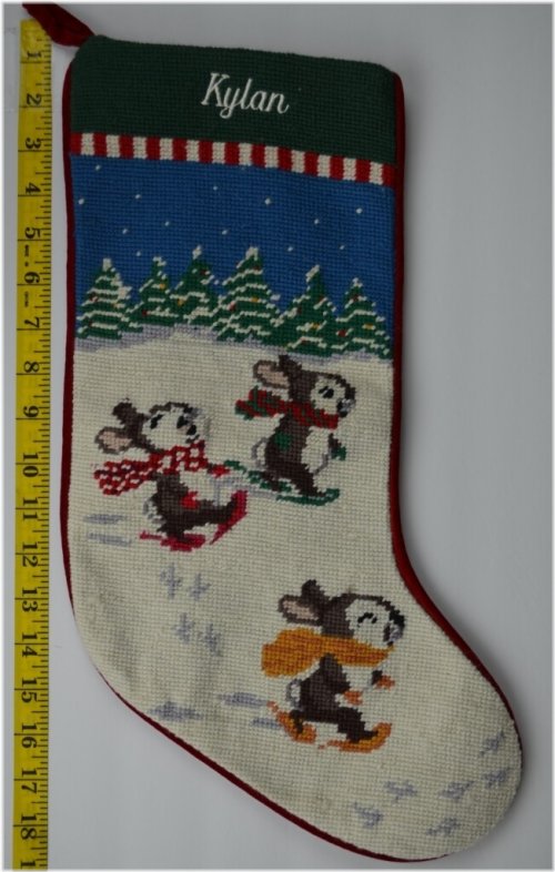 Festive Bunny Needlepoint Christmas Stocking