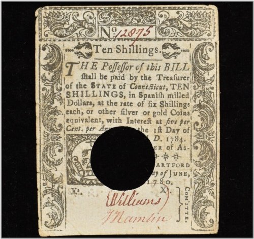 Connecticut Colonial 10 Shillings Note - July 1, 1780 - VF Grade