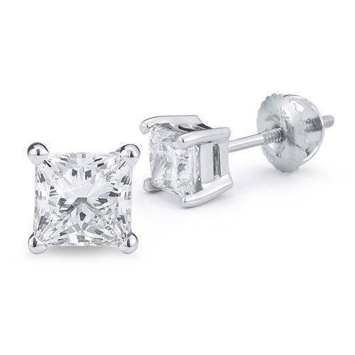 Sterling Silver Square Solitaire Earrings