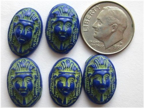 Art Deco Egyptian Revival Blue Scarab Glass Cab Stones Crafts