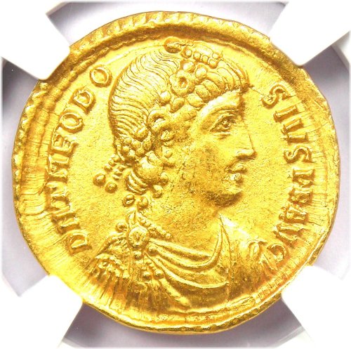 Theodosius I Gold Solidus Coin - Certified NGC Choice XF EF