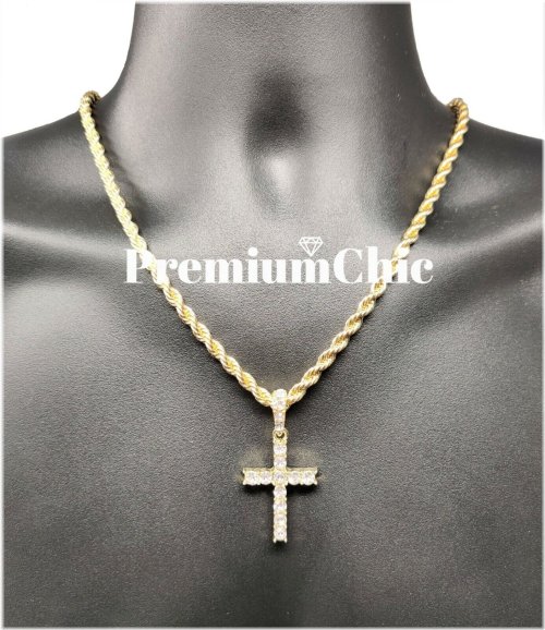 Crossed Rope Pendant with CZ Plating for Men's Hip Hop Style