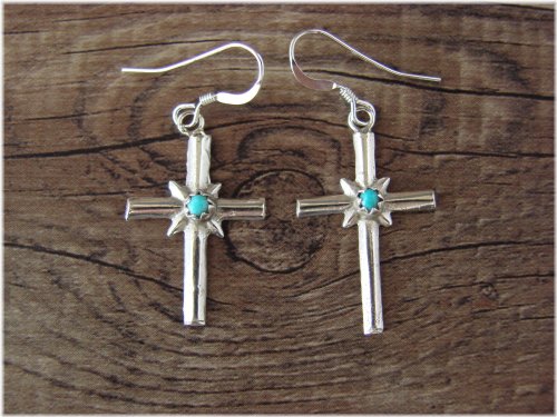 Southwestern Turquoise Cross Dangle Earrings by Lorraine Chee