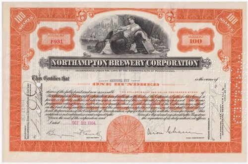Northampton Brewery Corporation Stock Certificate