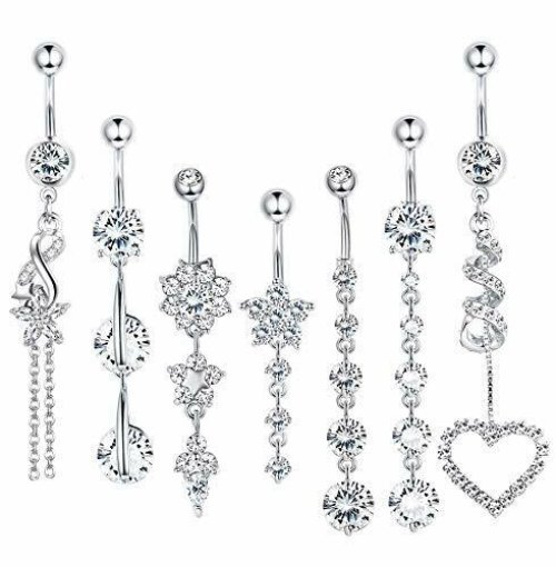 CZ Dangle Navel Rings Set