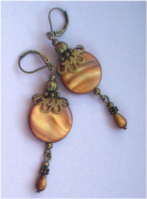 Caramel Shell Bronze Dangle Earrings
