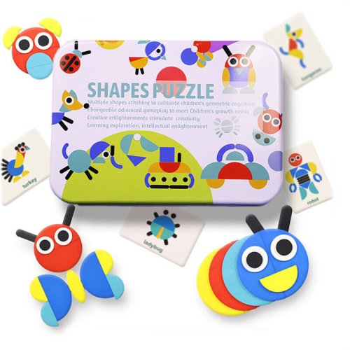 Wooden Shape Block Jigsaw Puzzle Sorting Montessori Educational Card Games Art